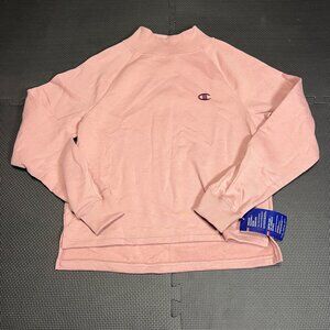 Champion Womens Pink Powerblend Mock Neck Sweatshirt S Long Sleeve New